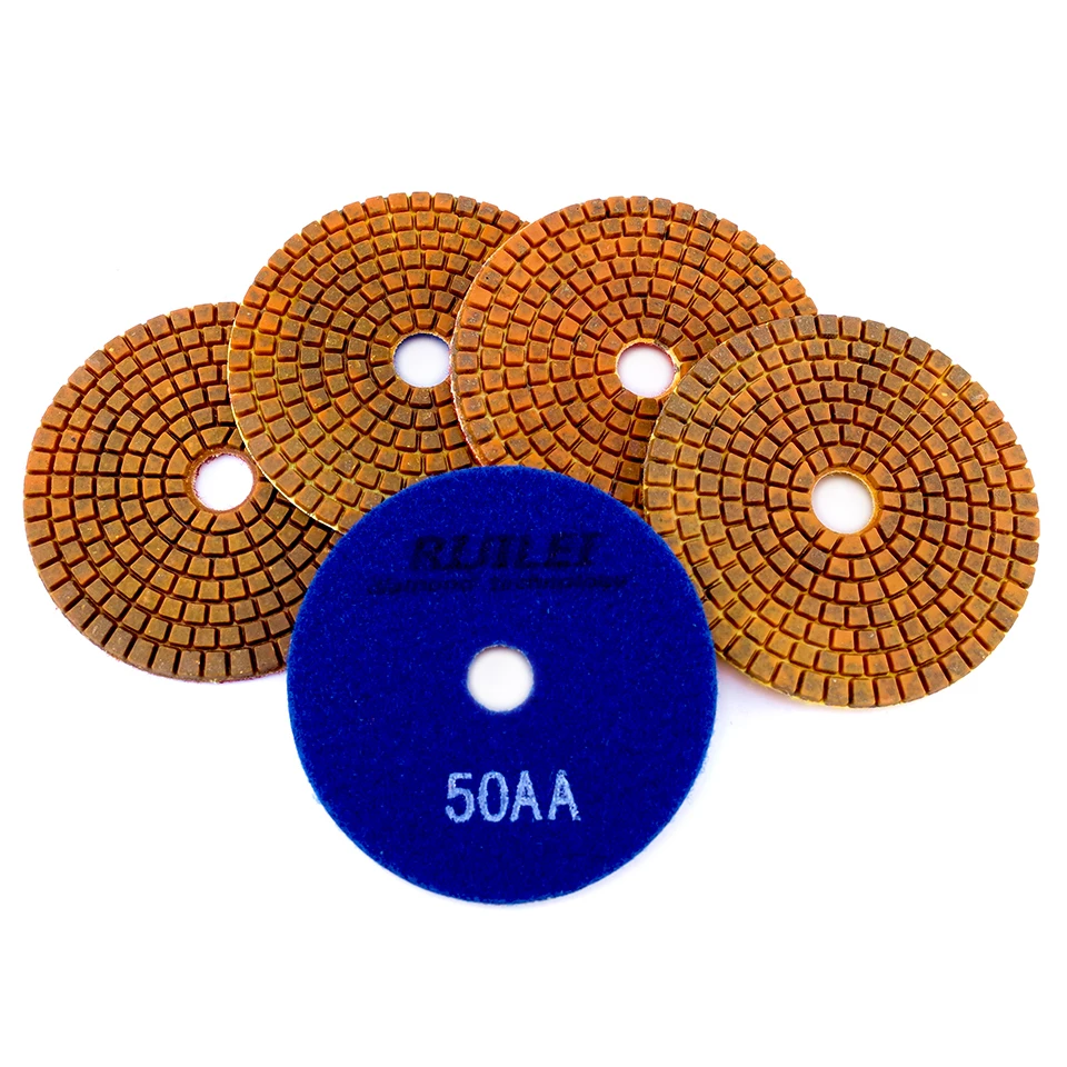 RIJILEI 4PCS Top 4 Inch Wet Dry Diamond Polishing Pads 4 Steps Copper Metal Bonded Polishing Pad For Granite Marble Concrete