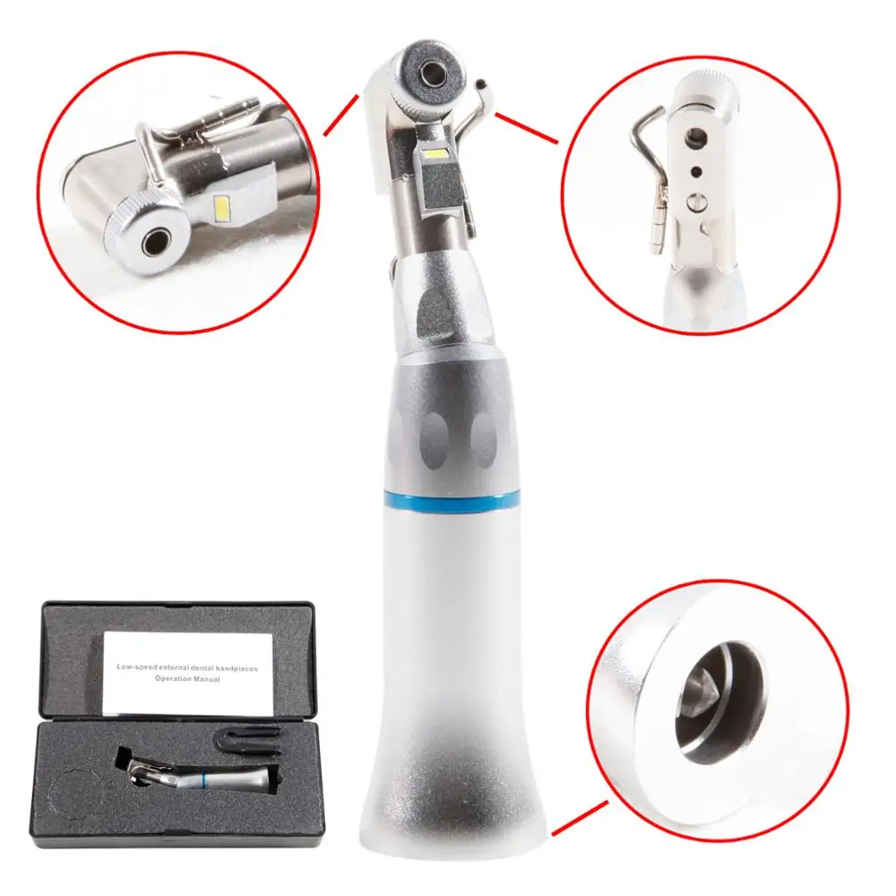 Dental LED E-generator 1:1 External Irrigation Low Speed Latch Type Contra Angle  Nosecone Handpiece & 2/4Hole Air Motor for NSK