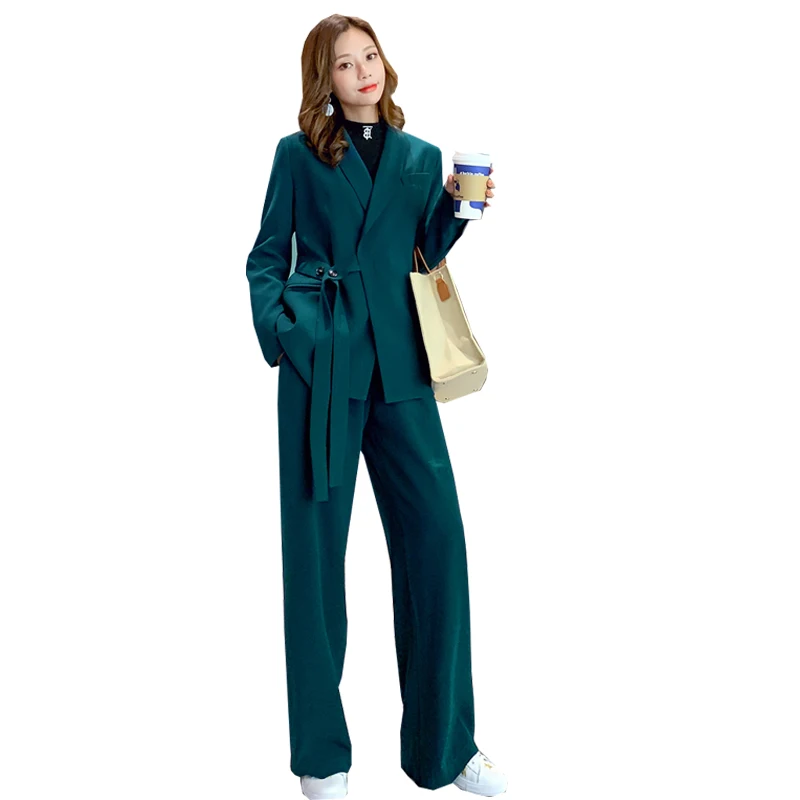 

Spring and Autumn new professional women's temperament High-endlacing suit suit Korean fashion casual wide leg pants two-piece