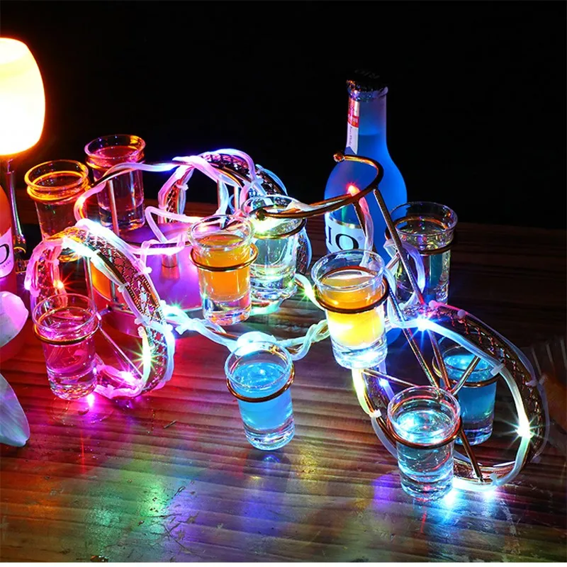 LED Rechargeable bicycle Shape 12 Hole Cocktail Cup Holder Stand VIP Service Shot Glass Display Cocktail Tray Wine Glass Rack