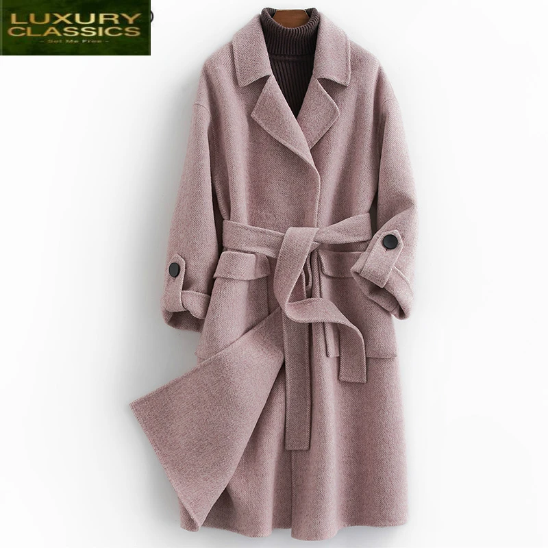 

Winter Woman 2021 Coats Wool Coat Female Sided Woolen Jackets Elegant Ladies Autumn Spring Slim Long Overcoat LWL1315