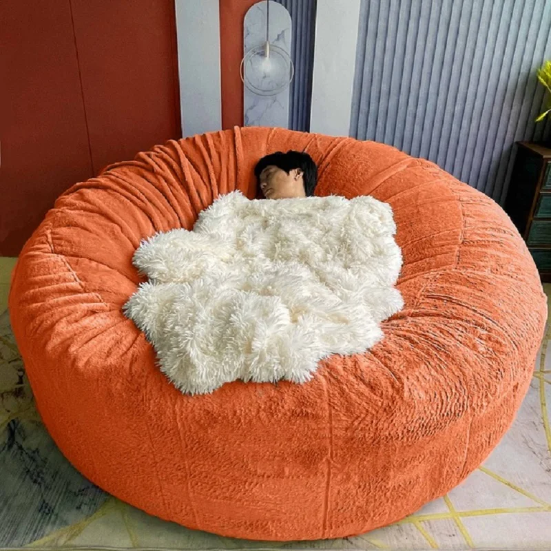 Dropshipping Fluffy Faux BeanBag dmuchana Sofa narzuta confortevole morbido gigante pufa rechabile 7FT duże okrągłe krzesło worek fasoli