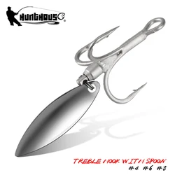 Hunthouse treble fishing hook with spoon 4# 6# 8# for hard lure 3X Strong 4pcs/lot hight carbon Steel accessories