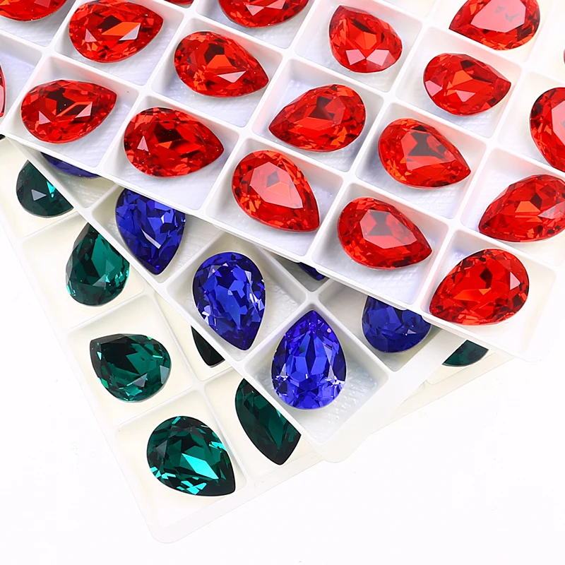 Glittery Colorful Drop K9 Glass Rhinestones Strass Crystal Pointback Art Rhinestones For Clothes Garment Needlework Nails 3003