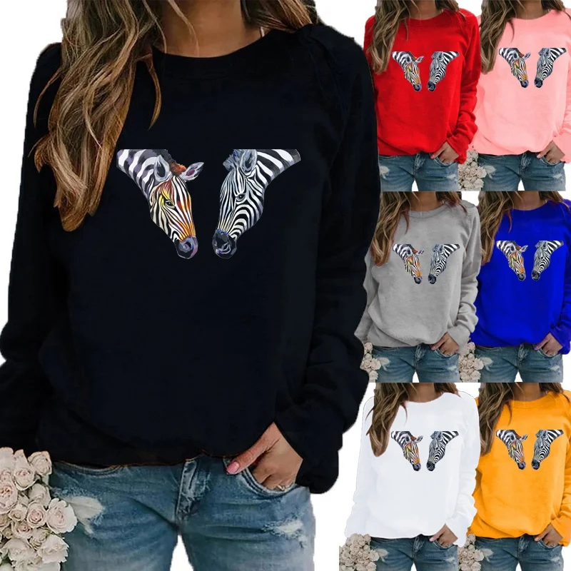 

Women Sweater Plush Autumn and Winter Fashion Printed Graphic Tee Round Neck Sweatshirt Long Sleeve Casual T-shirt