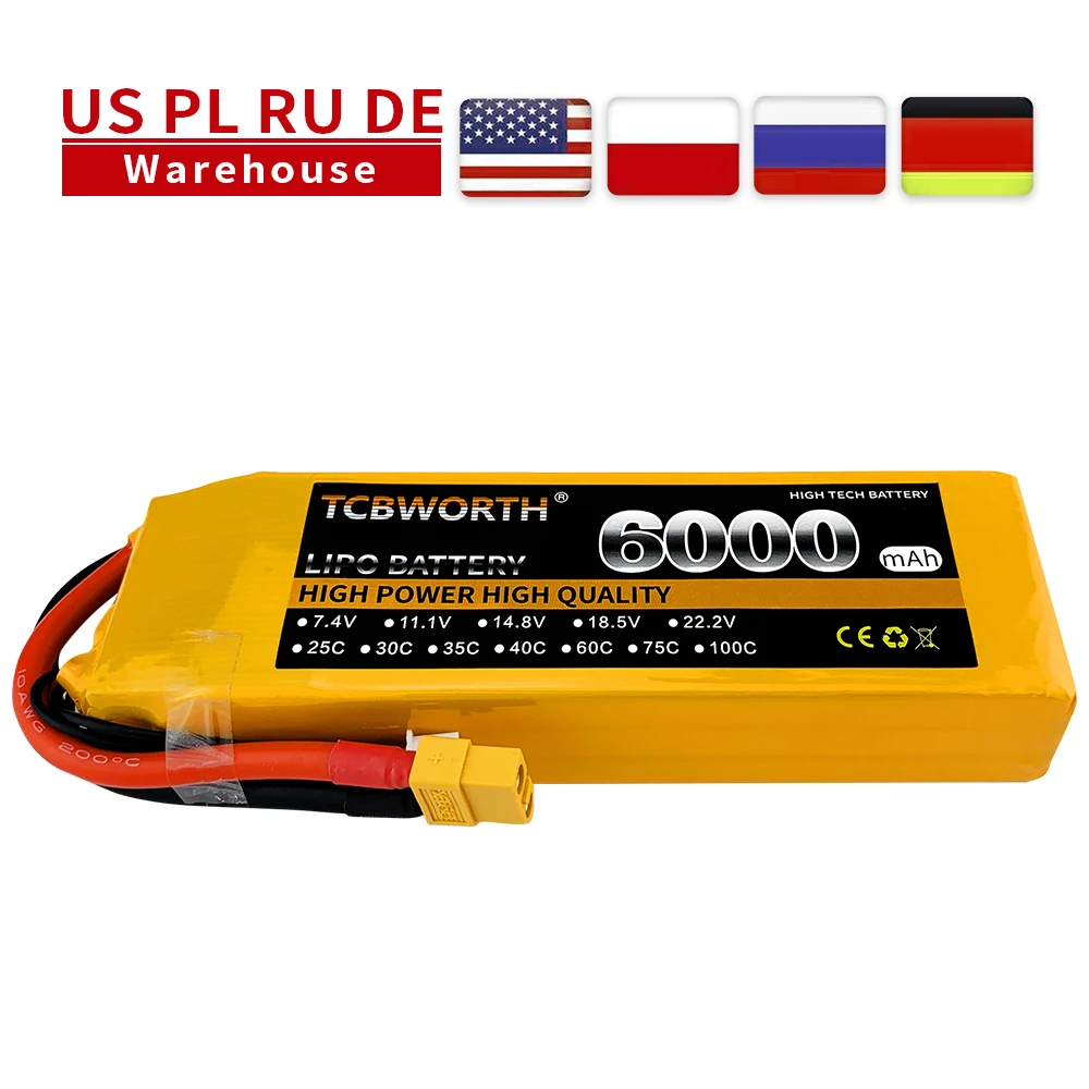 2pcs 3S 11.1V 6000mAh 60C RC LiPo Battery For Drone RC Airplane Quadrotor Helicopter Car Boat Batteries LiPO 11.1V AKKU