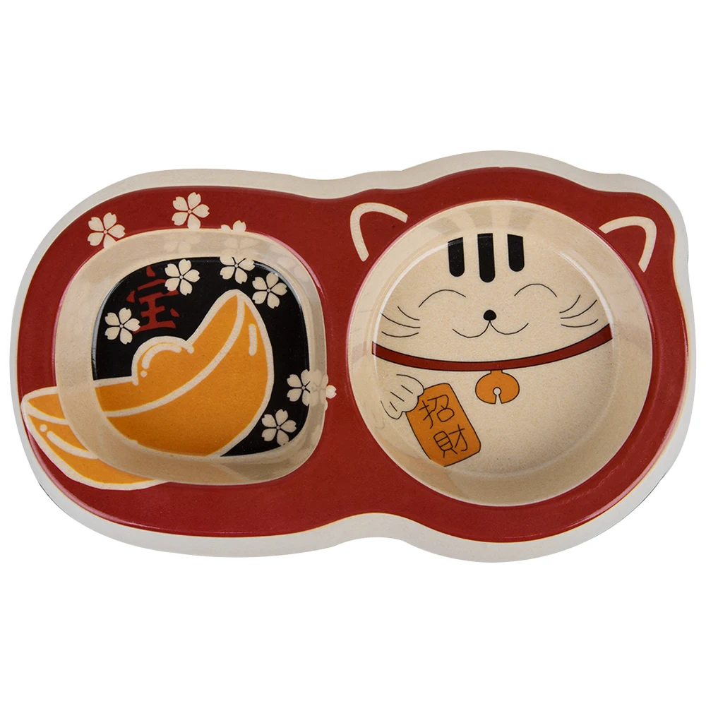 Maneki Neko Cats Bowl Face Dog Bowls Double Single Pet Feeder Round Kitten Food Dish Lucky Cat Salver Bamboo Fiber Puppy Plate