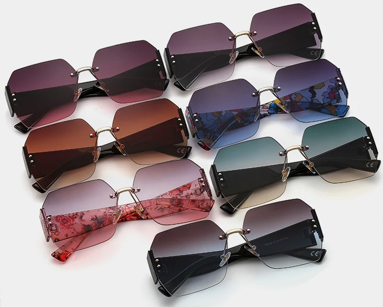 OEC-MANAGEMENT CPO Mode Randlose Sonnenbrille Frauen Platz Goggle Gläser Weibliche Marke Trend Blume Beine Shades Uv400 Vintage Brillen – Detail 2
