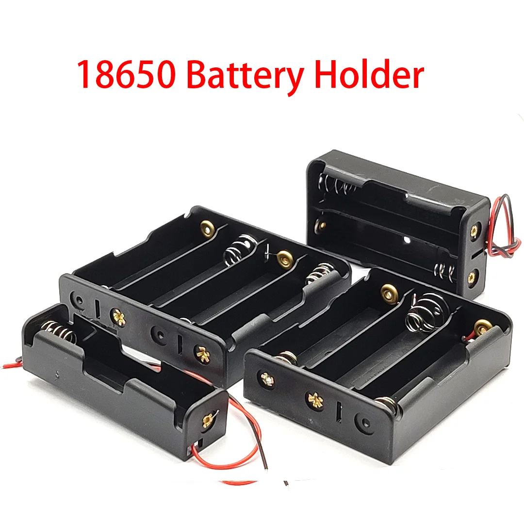 Caja de almacenamiento de batería DIY, contenedor de plástico negro con Clip, Pin de plomo de cable, 1x2x3x4x18650