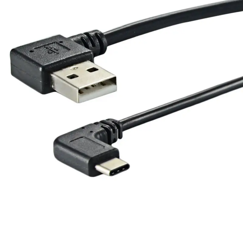 Double elbow Type-C USB to USB-A male USB3.1 Type C Male 90 Degree Left Right Angled connector short 25cm for Power black cable