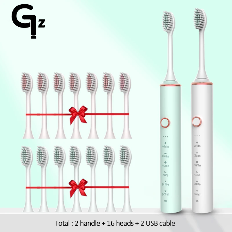 GeZhou Electric Toothbrush Rechargeable IPX7 Waterproof Sonic Toothbrush for children 18 Mode Travel Toothbrush 16 Brush Heads