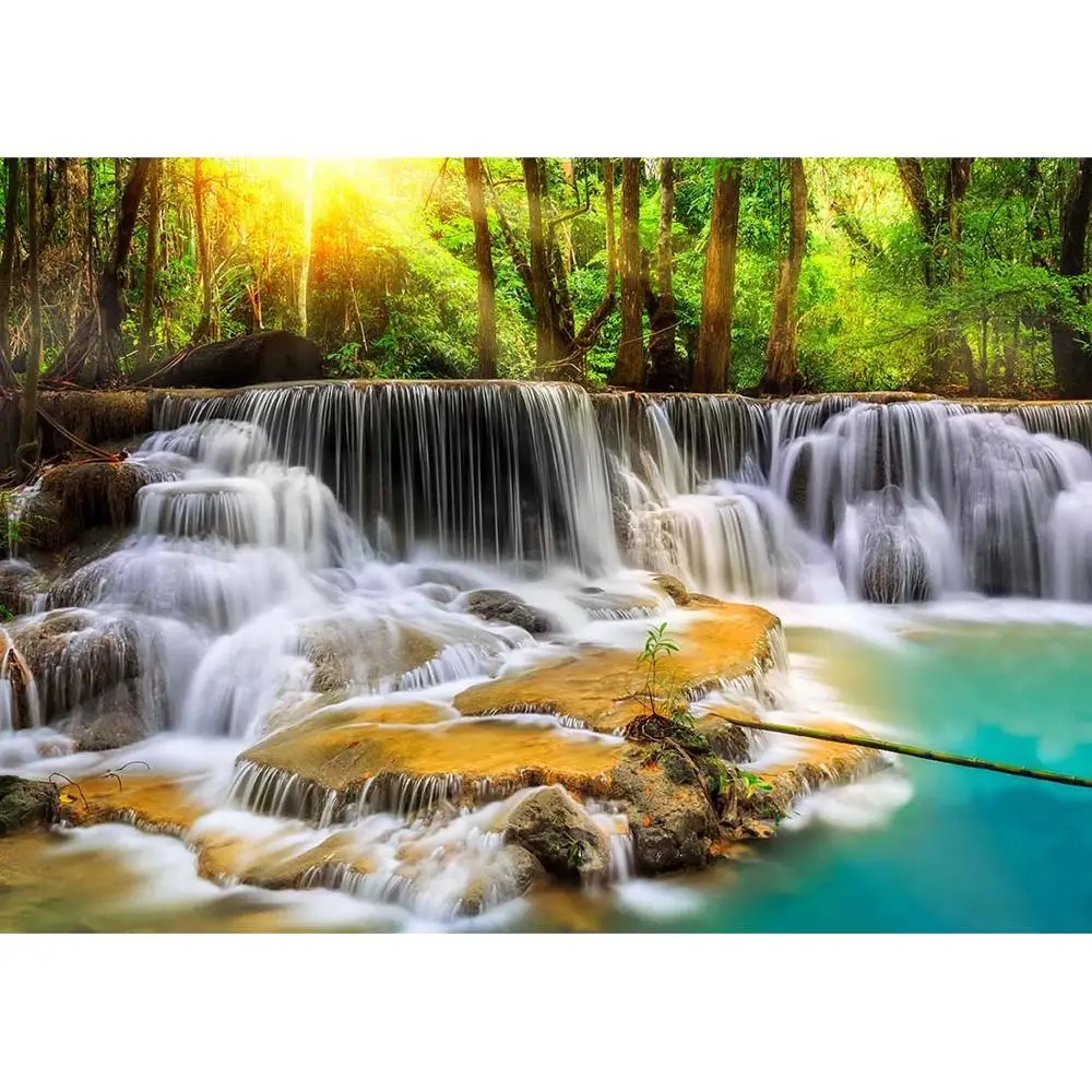 Fondo de vinilo para fotografía de niños, telón de fondo de tela de cascada, lago, sol, bosque, retrato de bebé, accesorios de fotografía