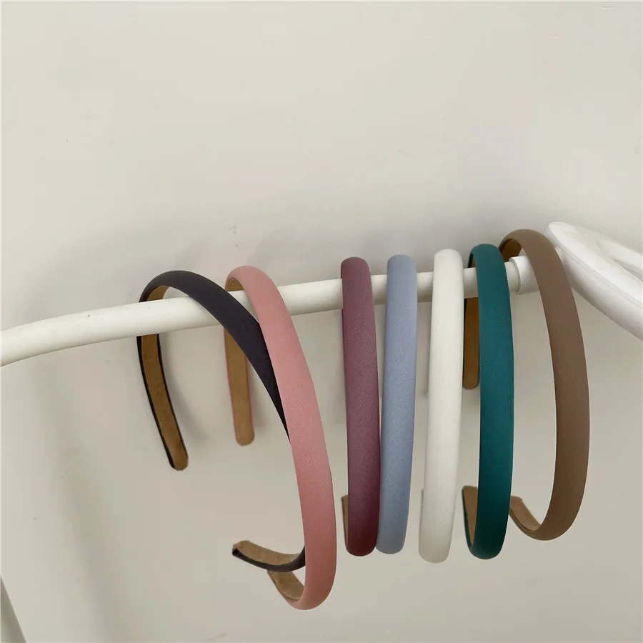 12 Color 1cm Thin Plain Solid Hairband Girls Satin Plastic Headband Simple Vintage Headwrap Hair Hoop For Women Children