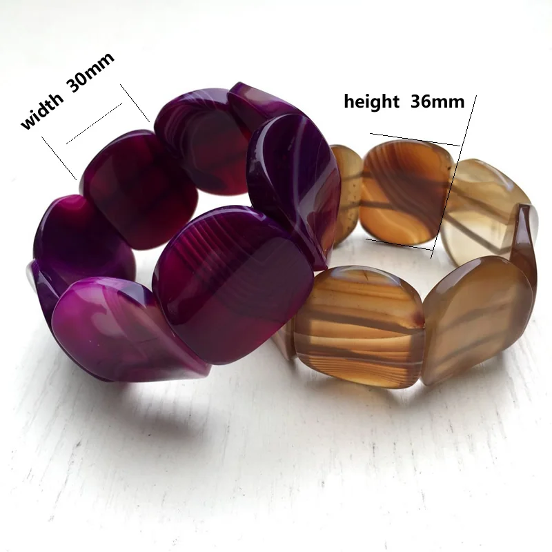 Unique hip-hop jewelry multi color stripes Botswana agates beads gem Elastic Bracelet concave shape