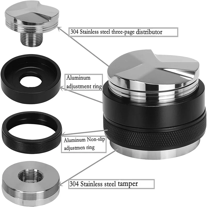 Coffee Distributor 49/51/53/54/57.5/58/58.35/58.5mm 2 in 1 Espresso coffee tamper Adjustable Tamper Corner موزع قهوة