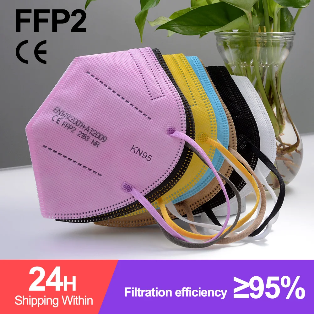 

50PCS FFP2 Face Mask KN95 Dustproof Protective Colored Mask Mouth Mask PM2.5 Respirator 5 Layer Filter Breathable Mondkapjes