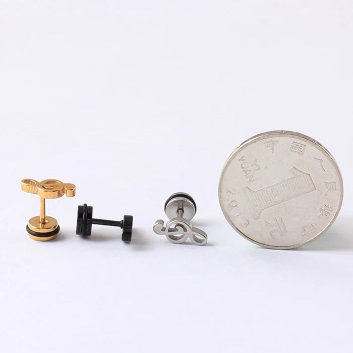 Stainless Steel Treble Clef Music Note Ball Men Women Unisex Ear Piercing stud Earrings 2pcs