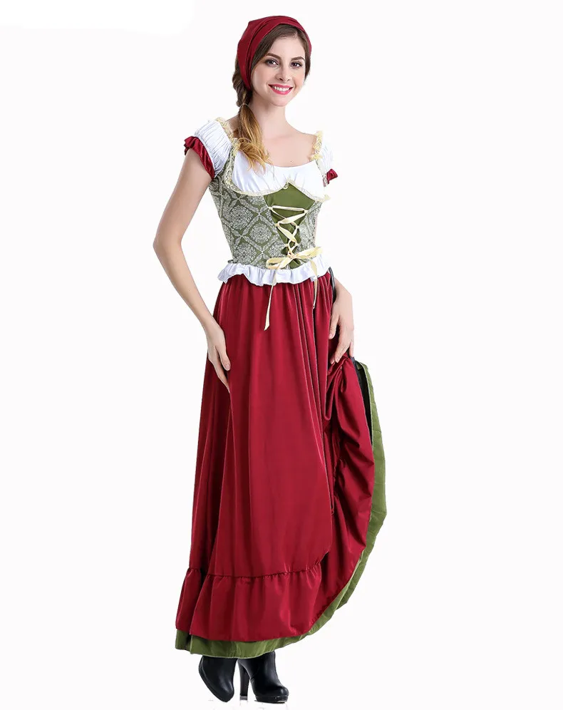 

Adult Women Bavarian Beer Costume S-XL New Oktoberfest Costume Halloween Carnival Party Cosplay Fancy Long Dress