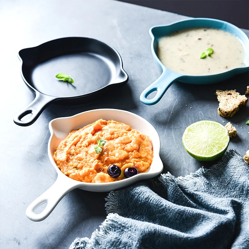 Matte Creative Single Handle Ceramic Baking Tray Household Japanese Breakfast Plate Oven Rice Dish And Tableware Dinner Plate