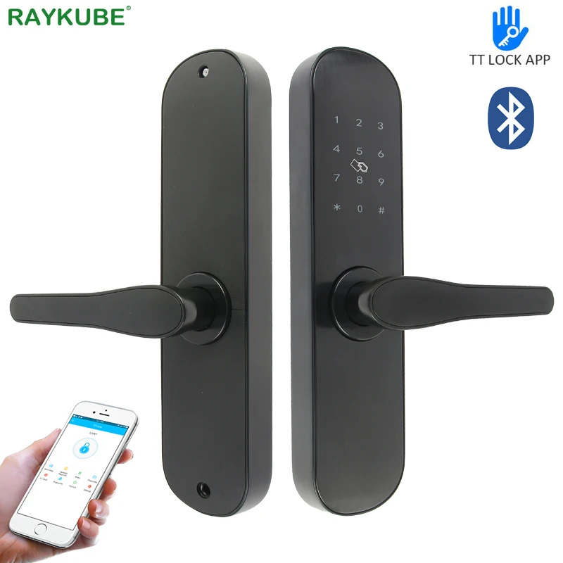 RAYKUBE Electronic Door Lock 13.56Mhz M1 Card Password Bluetooth TT Lock APP Unlock For Hotel / Home /  Office R-FG3BT