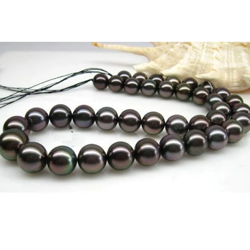 8-9mm natural Tahitian genuine black round pearl necklace 925silver