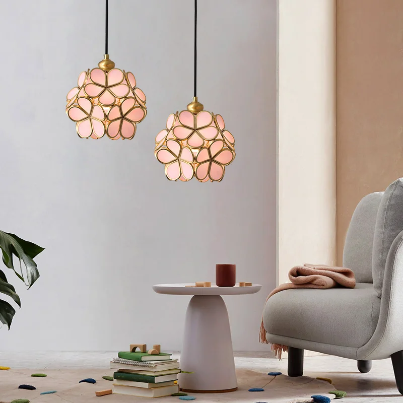 

Ins net red petal small chandelier simple Nordic restaurant copper lamp post modern creative bedroom children's room Chandelier