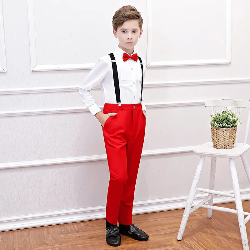 Red Boys Shirt+Pants+Vest Clothing Set Boys Boutique Thanksgiving Christmas Outfits Kids  Clothes 10 12 14 Years RKS194015