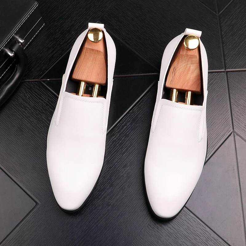 men casual business wedding formal dresses genuine leather shoes slip-on lazy shoe breathable black white loafers zapatos hombre