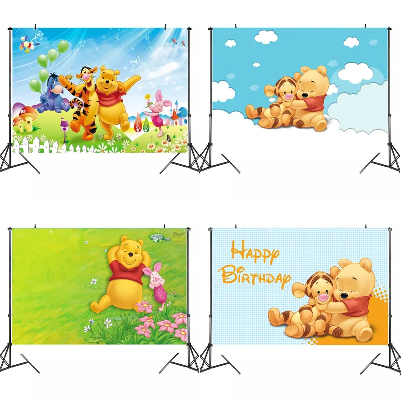 

Cartoons Winnie The Pooh Backgrounds Vinyl Cloth Customizable Photo Shootings Backdrops For Baby Birthday Party Photo Studio