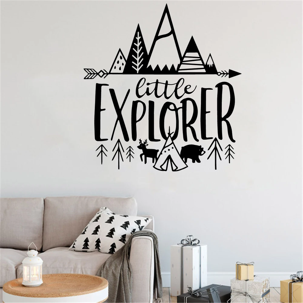 Nordic Little Explorer Vinyl Stickers Quotes for Kids Room Decor Adventure Wall Decals decoration boys Nursery Woodland Mural