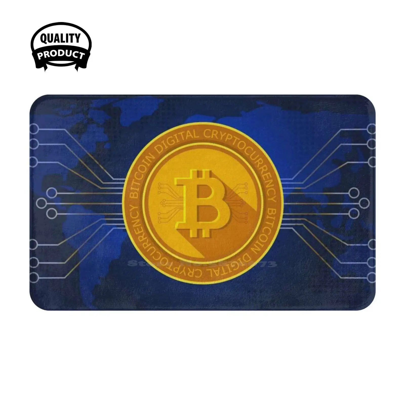 Golden Bitcoin Worldwide Soft Cushion Home Carpet Door Mat Car Rug Neo Hacker The Matrix Computer Cyberspace Geek Japan Keanu