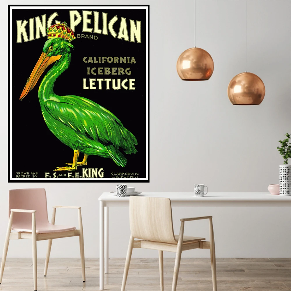 Abstract Vintage Food and Drink Advertising Kitchen Wall Art Poster Pelican Kitchen Picture Canvas Painting Nordic Home Decor