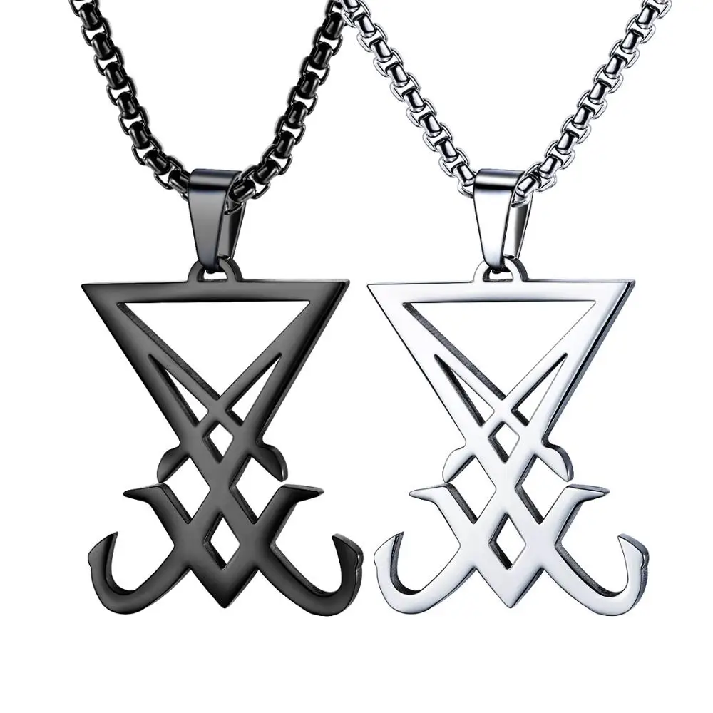 Vintage Sigil Lucifer Satan Symbol Pendant Stainless Steel Men Necklace Amulet Jewelry