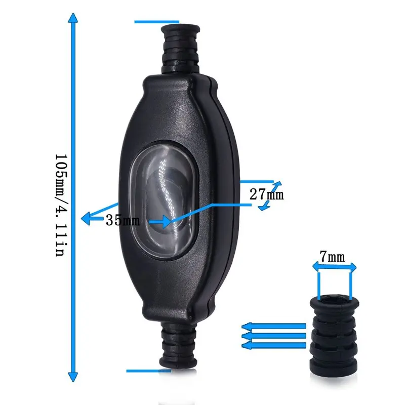 IP65 Waterproof Inline On/Off Rocker Cable Cord Switch AC100~250V 3A
