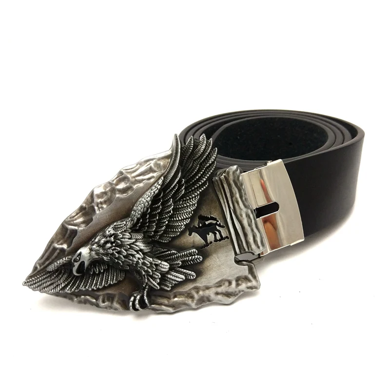 Black PU Leather Waist Belts for Men Boys with Arrowhead Flying Eagle Metal Buckle for Casual Jeans Western Cowboy Accessories