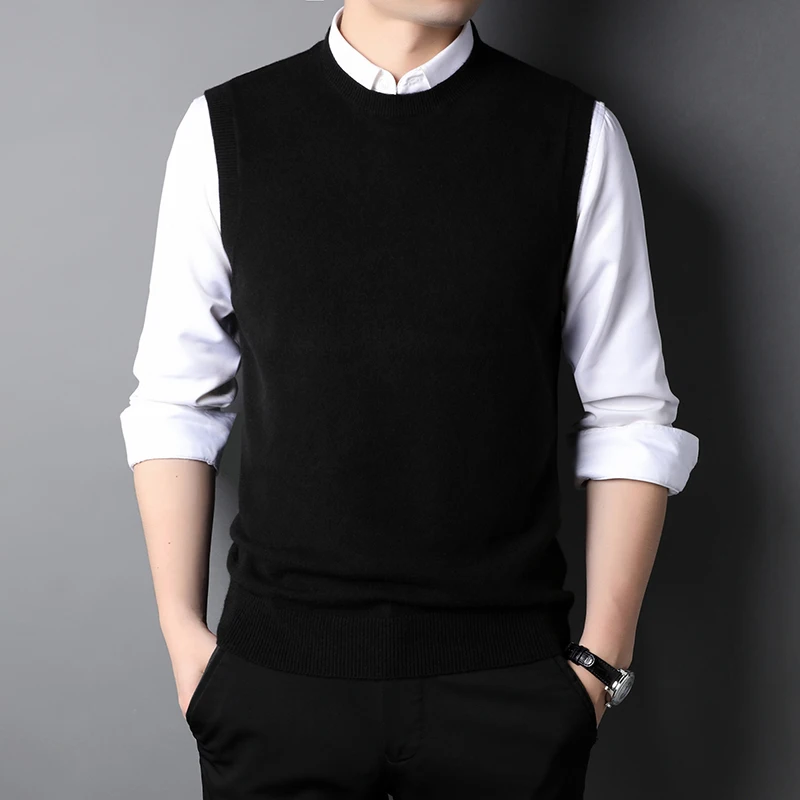 2021 Brand New Spring Autumn Men Knitted Sweater Sleeveless Male Loose Vest Gentleman Casual RoundNeck Pullover Jumper Tops Pull