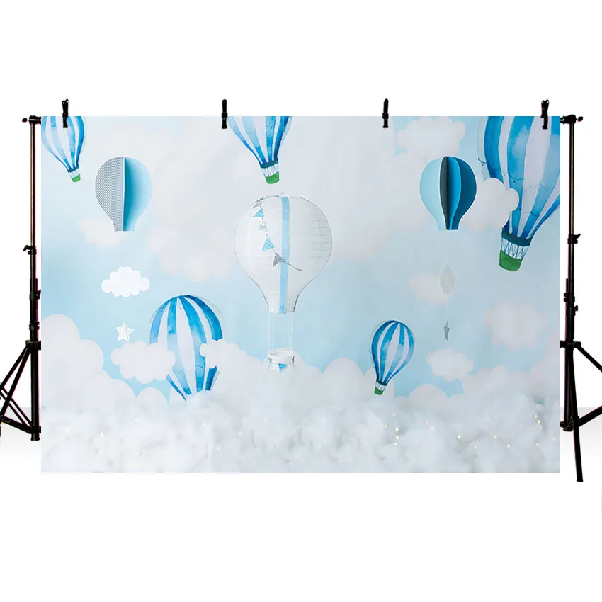 Mehofond Photography Background Hot Air Balloon Blue Sky And White Clouds Birthday Party Child Backdrop Photocall Photo Studio