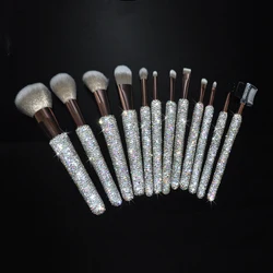 High-end Shiny Diamond 12 Makeup Brush Set Loose Powder Eye Shadow Brush Makeup Professional Full Set Tools Cosmetic Storage Box