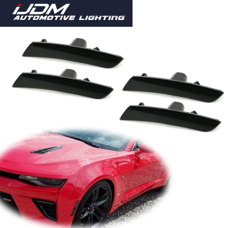 iJDM For Chevrolet Camaro Cadillac CTS ATS Smoked Lens Front / Rear Bumper Side Marker Light Housing Shells, No Bulb No Socket