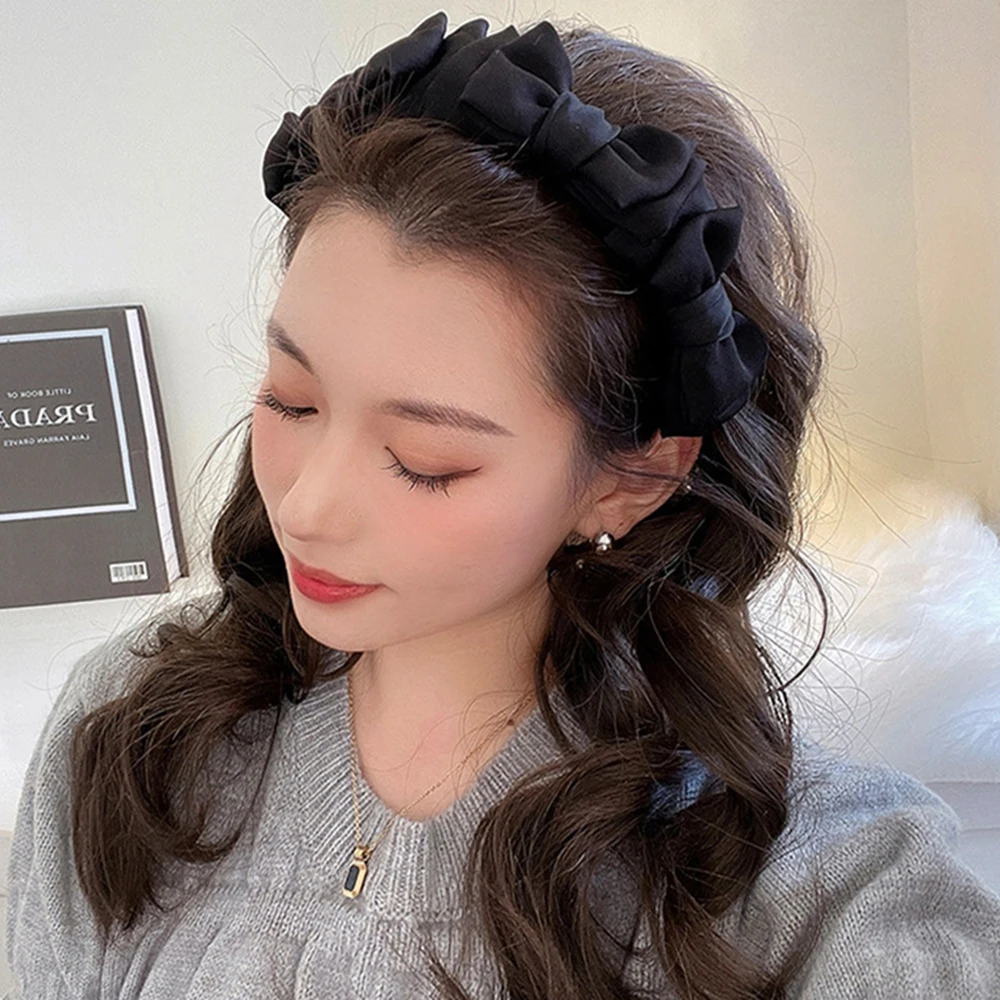 Haimeikang Double Bow Headband Korean Fashion Hair Hoop Hairbands Women Black Headwear Wedding Festival Bezel Hair Accessories