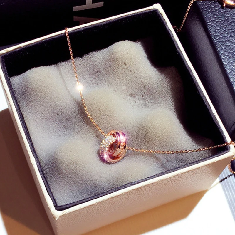 

Exquisite Shine Round Buckle Necklace High Quality AAA Zirconia Buckle Chain Temperament Jewelry Pendant Birthday Christmas Gift
