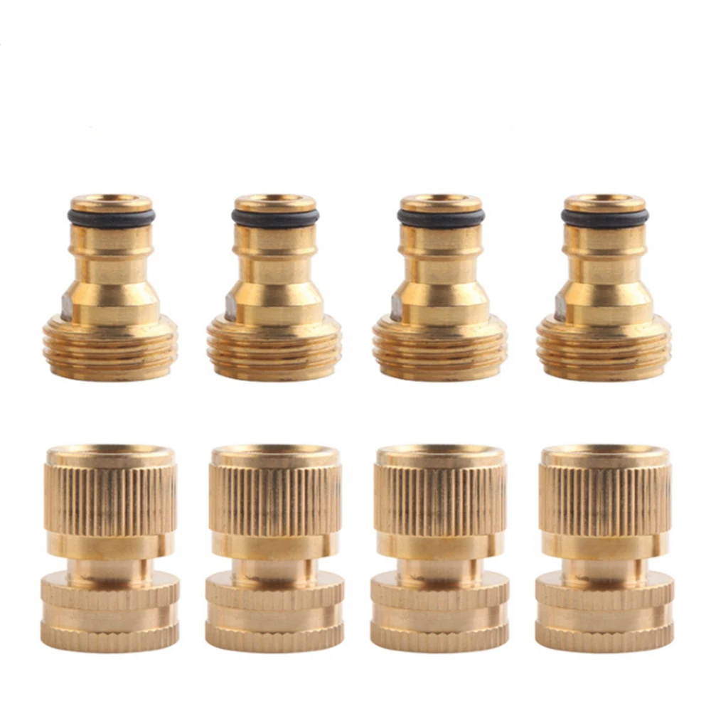 

4 Set 3/4 Inch Garden Hose Quick Connect Solid Brass Garden Hose Connector Water Pipe Connector Garden Hose Accessories