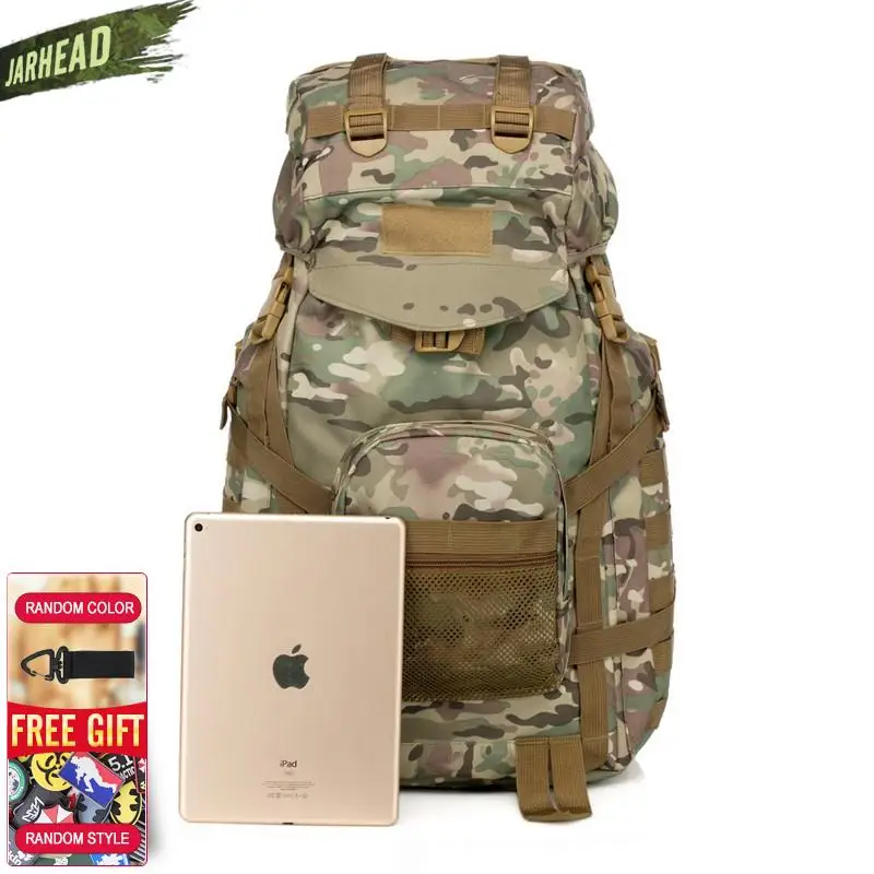 Mochila de camuflagem tática ao ar livre, 60L Saco militar, Trekking do exército, Mochila de viagem esportiva, Camping, Caminhadas assalto mochila