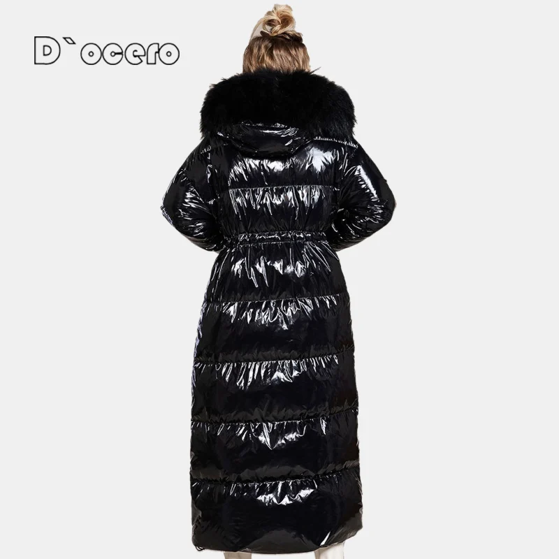 D`OCERO 2022 New Fashion Winter Jacket Women X-Long Thick Cotton Parkas Hooded Outerwear Warm Faux Fur Woman Padded Quilted Coat