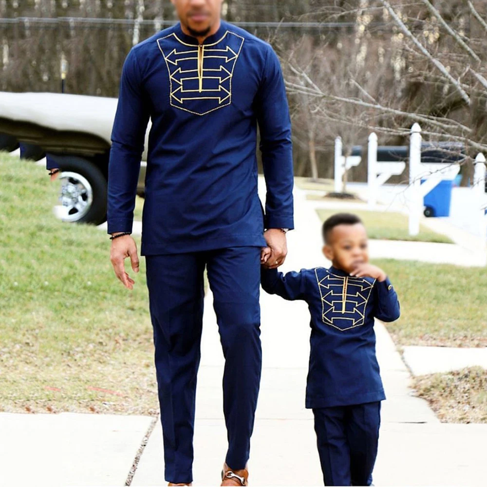 H&D 2022 Kid Boy African Clothes Long Sleeve T shirt Pants Suit For Children Dashiki Embroidery Clothing Party Wears Outfits