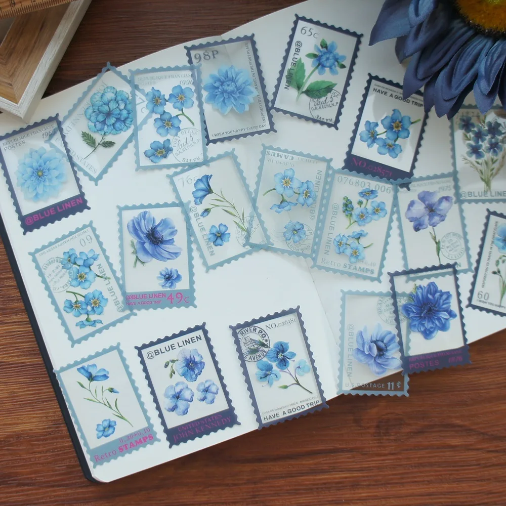 38pcs Stamp Design Night Blue Flower Transparent Sticker Scrapbooking DIY Gift Packing Label Gift Decor Tag