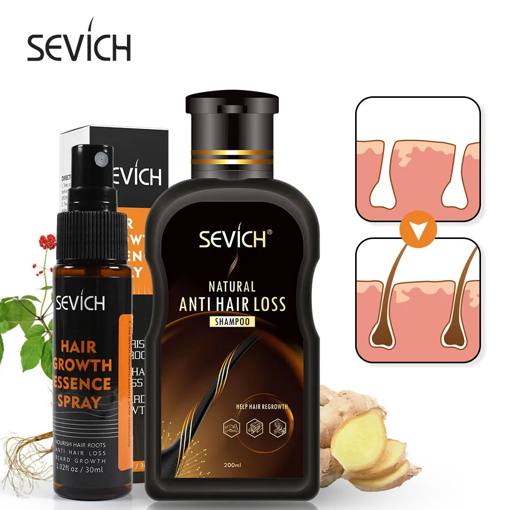 Sevich 2pcs/set Anti- Hair Loss Set 200ml Ginger Hair Loss Treatment Shampoo Natural 30ml Hebal Fast Hair Growth Spray Hair Care