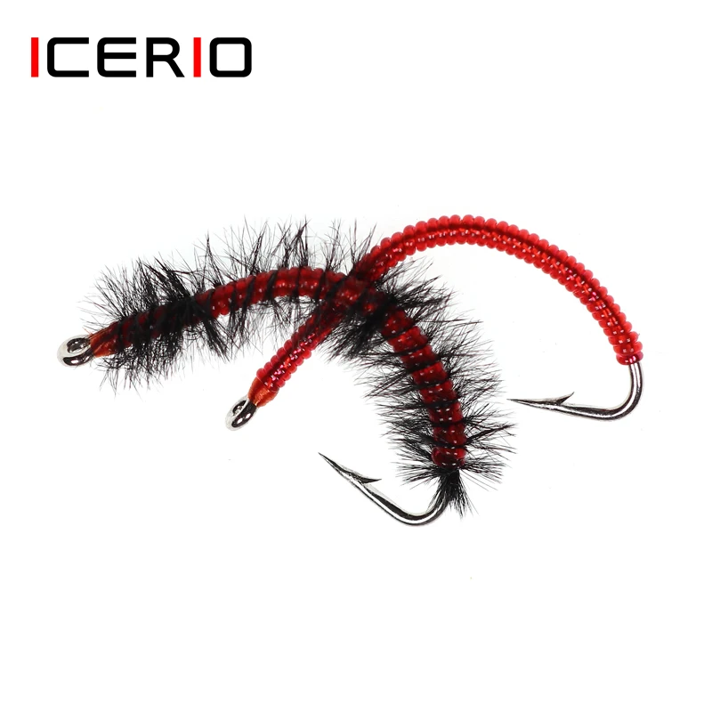 ICERIO 8PCS Red Bow San Juan Worm Nymphs Trout Fishing Fly Lures #6