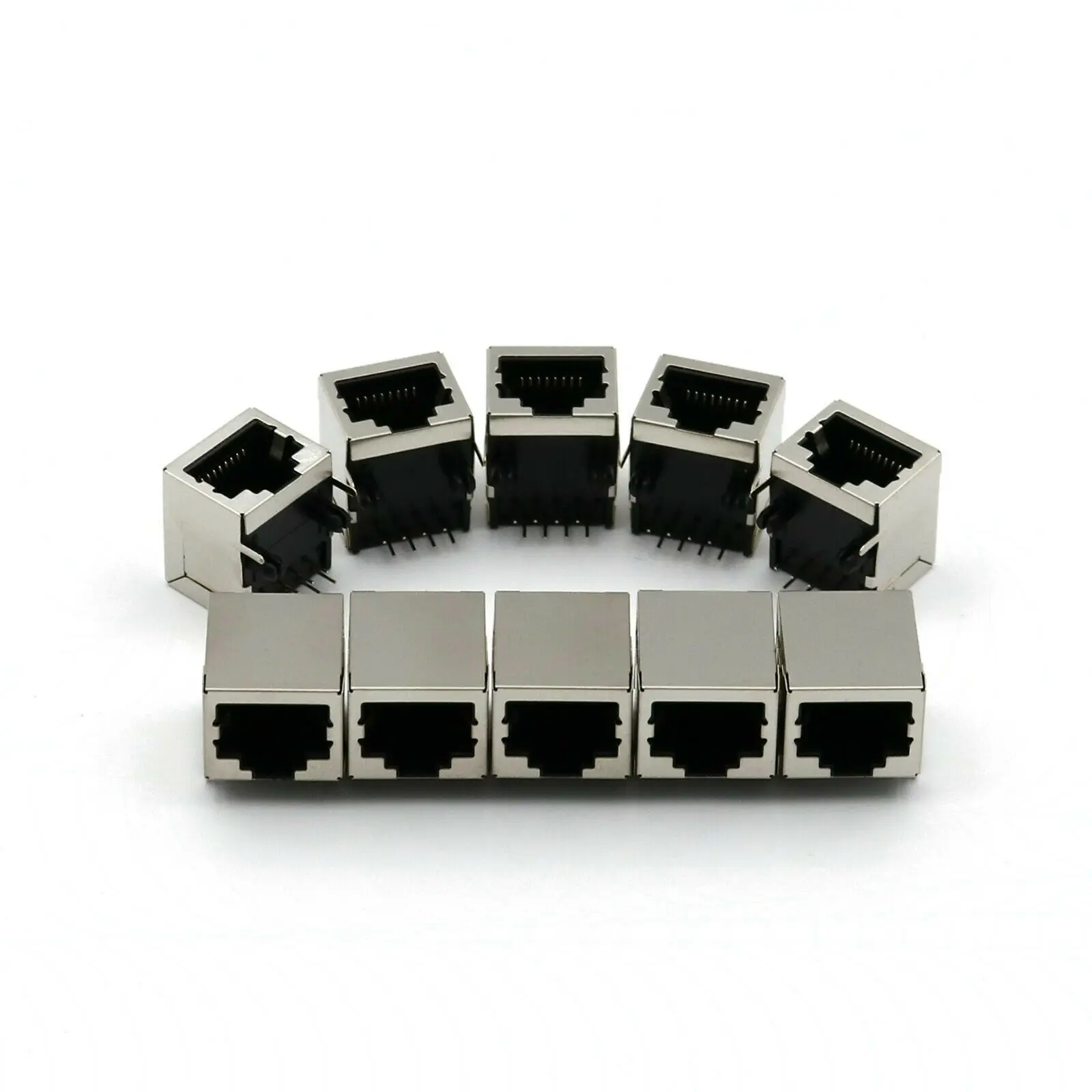 Wholesale 10 Pcs RJ45 Metal 8 Pin Female PCB Right Angle Board Jack Connector 8P8C Crystal Head Socket Network Interface