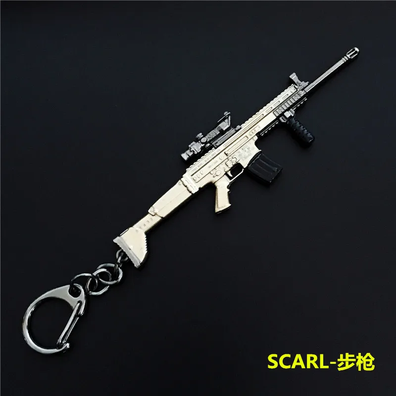 Game PUBG keychain 98K AWM SCARL Weapon Model Key Chains Keyring Pendant llaveros cosplay souvenir Gifts alloy chaveiro 10CM